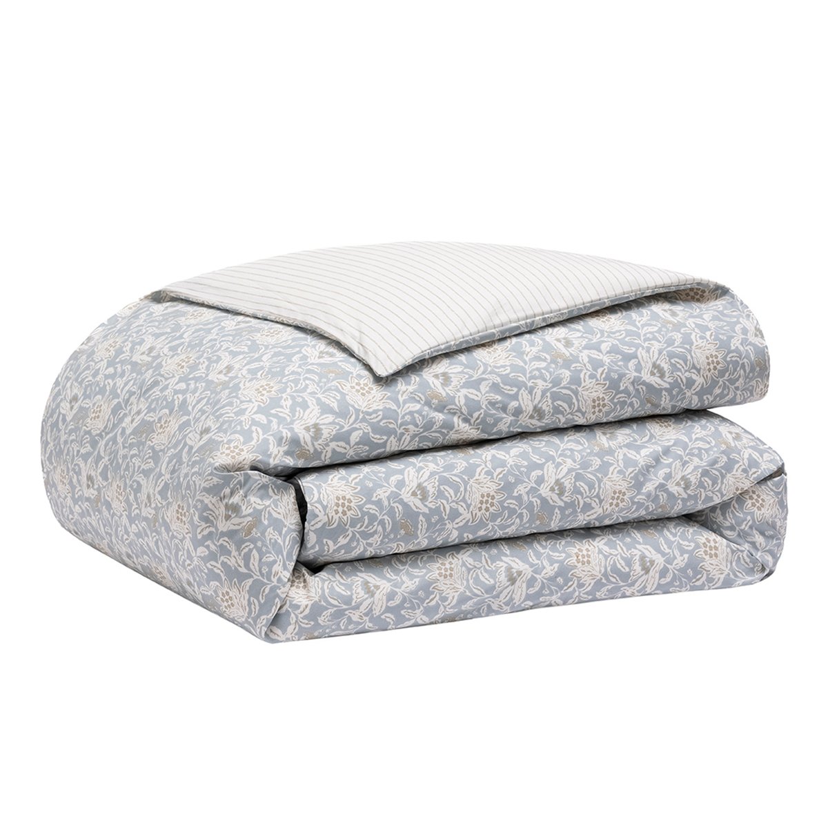 Housse de couette imprimée en percale de coton, ROSÉE SAUVAGE bleu clair, ESSIX