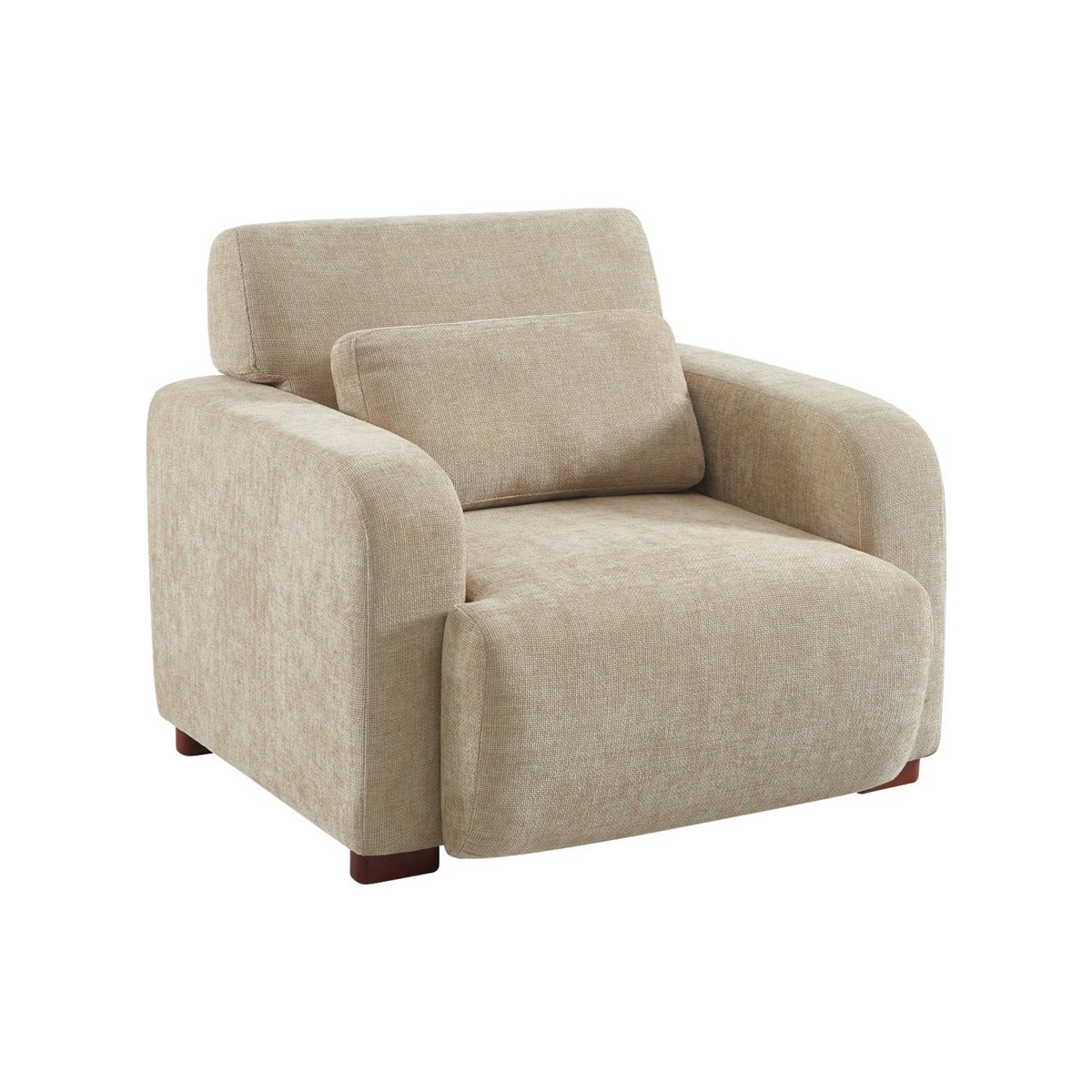 Fauteuil tissu pieds en bois d'hévéa 1 place DANY beige, SWEEEK