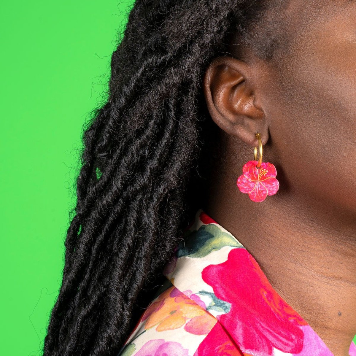 Boucles d'oreilles HIBISCUS rose irisé, COUCOU SUZETTE
