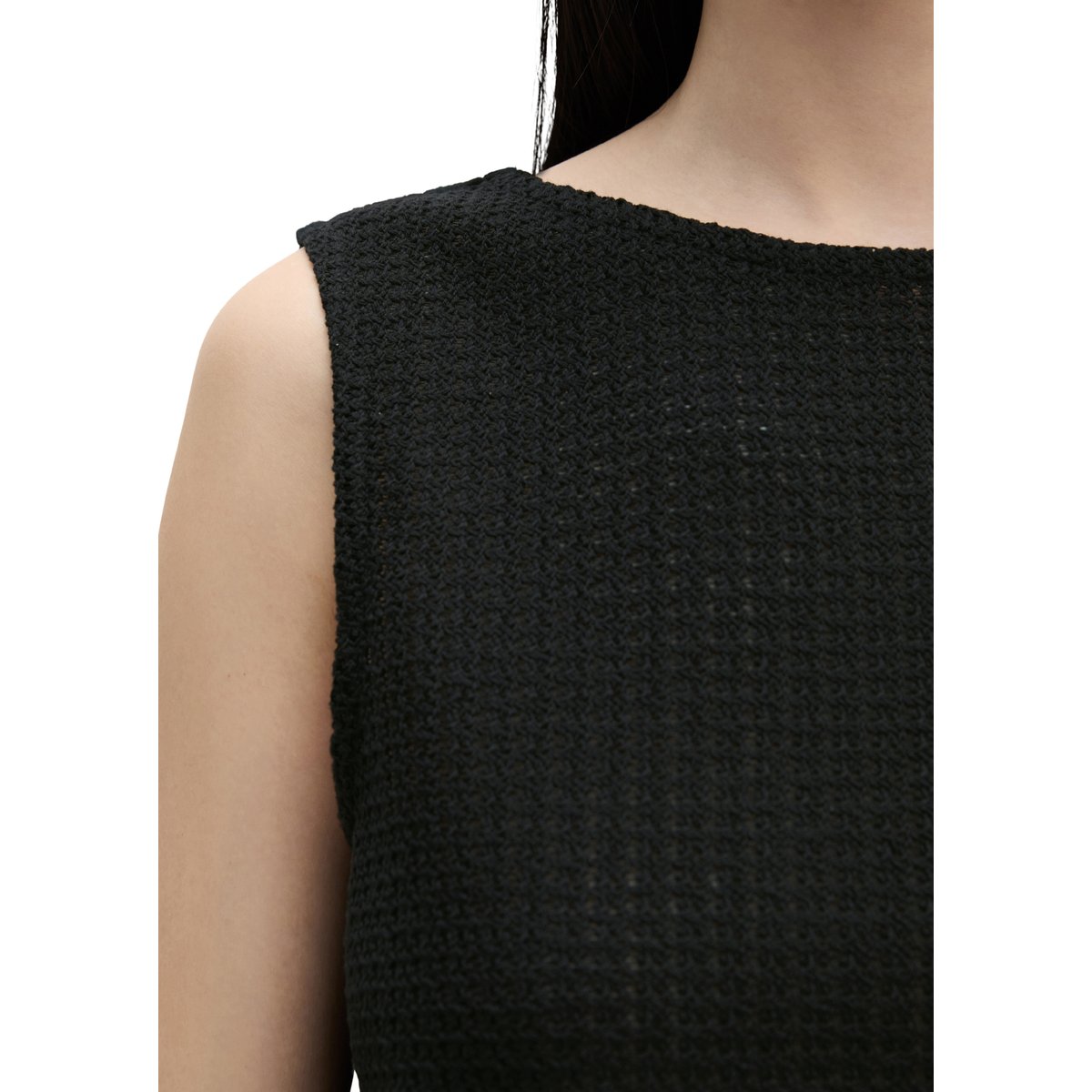 Top en crochet relaxé en jersey de coton mélangé noir, MARC O'POLO