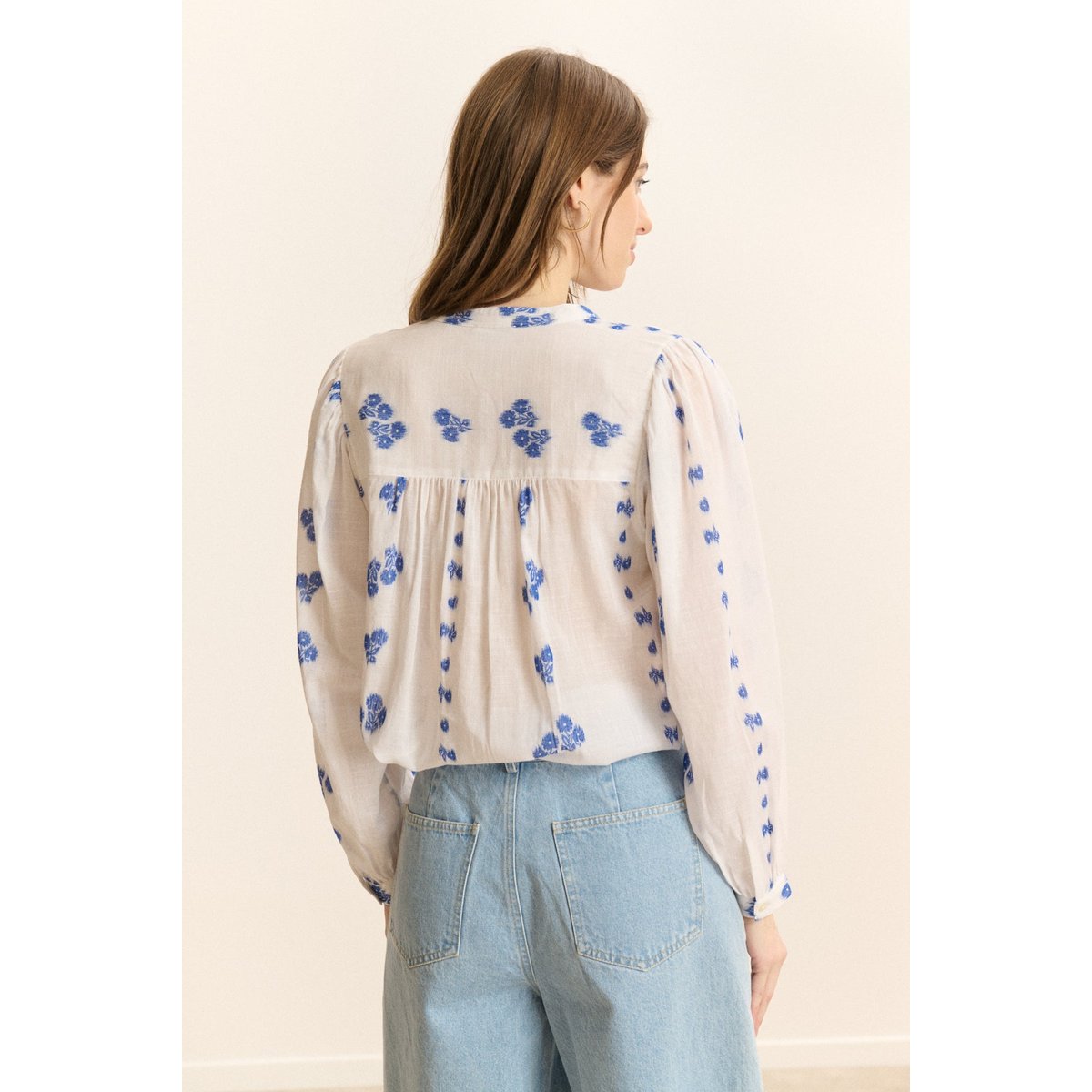 Blouse manches longues brodée KETTY blanc, GARANCE PARIS 