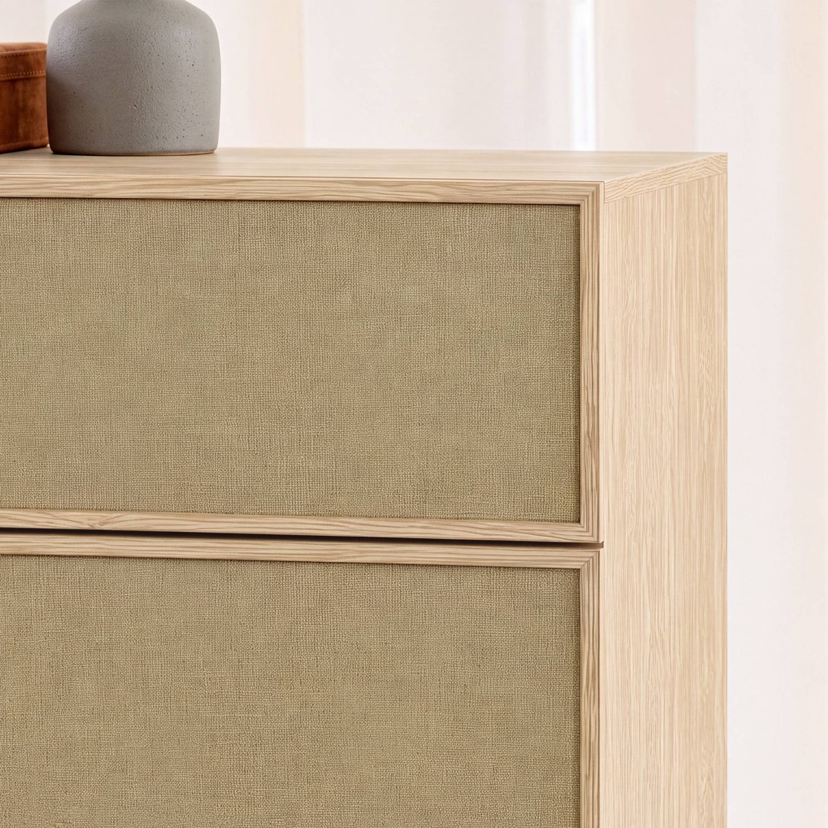 Chiffonnier décor bois et tissu 4 tiroirs KUBA naturel, SWEEEK
