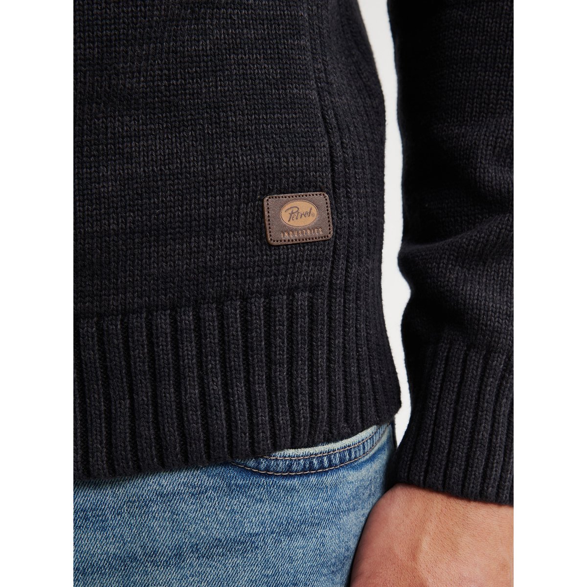 Pull col montant boutonné noir deep black, PETROL INDUSTRIES