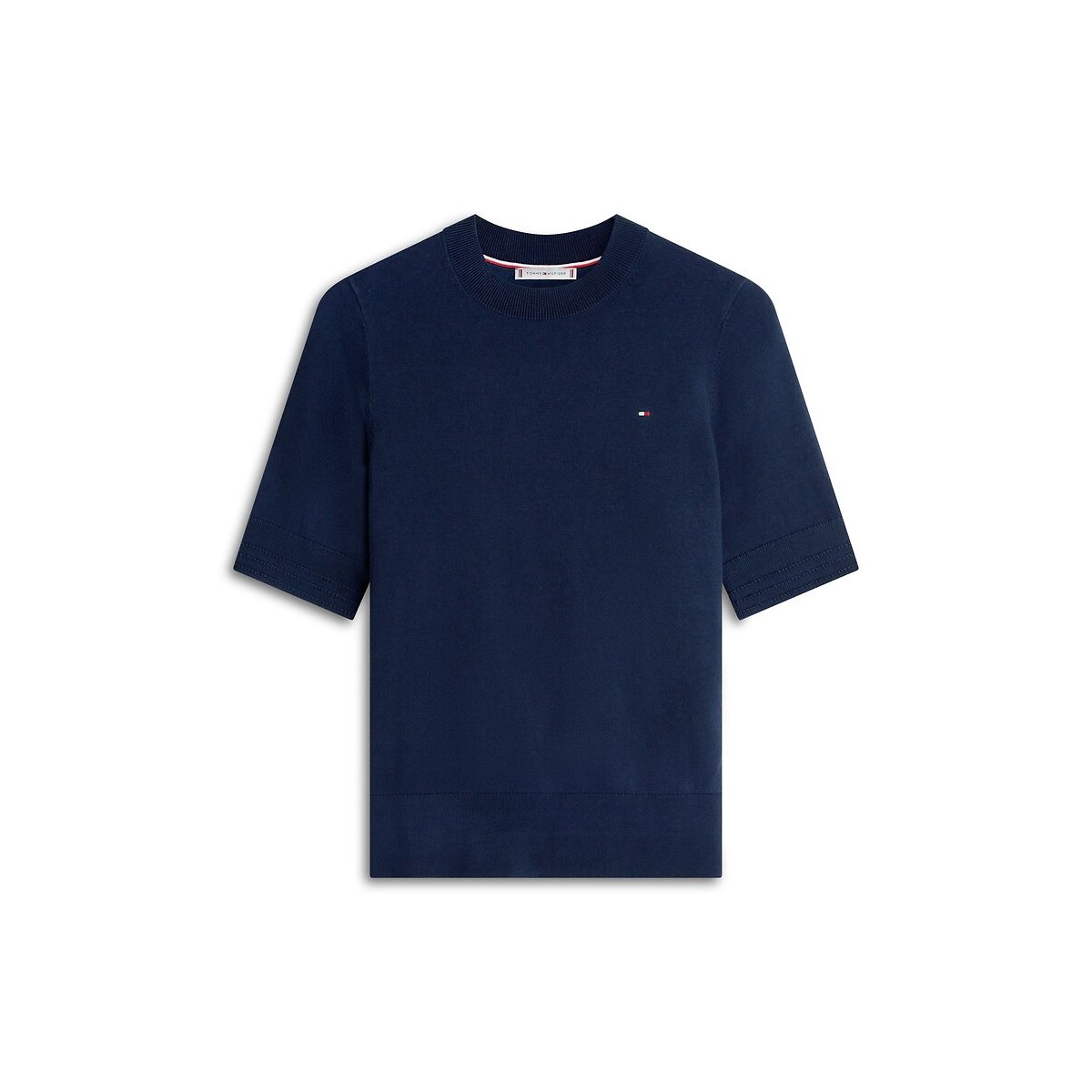 Pull rayé à manches courtes col rond marine, TOMMY HILFIGER