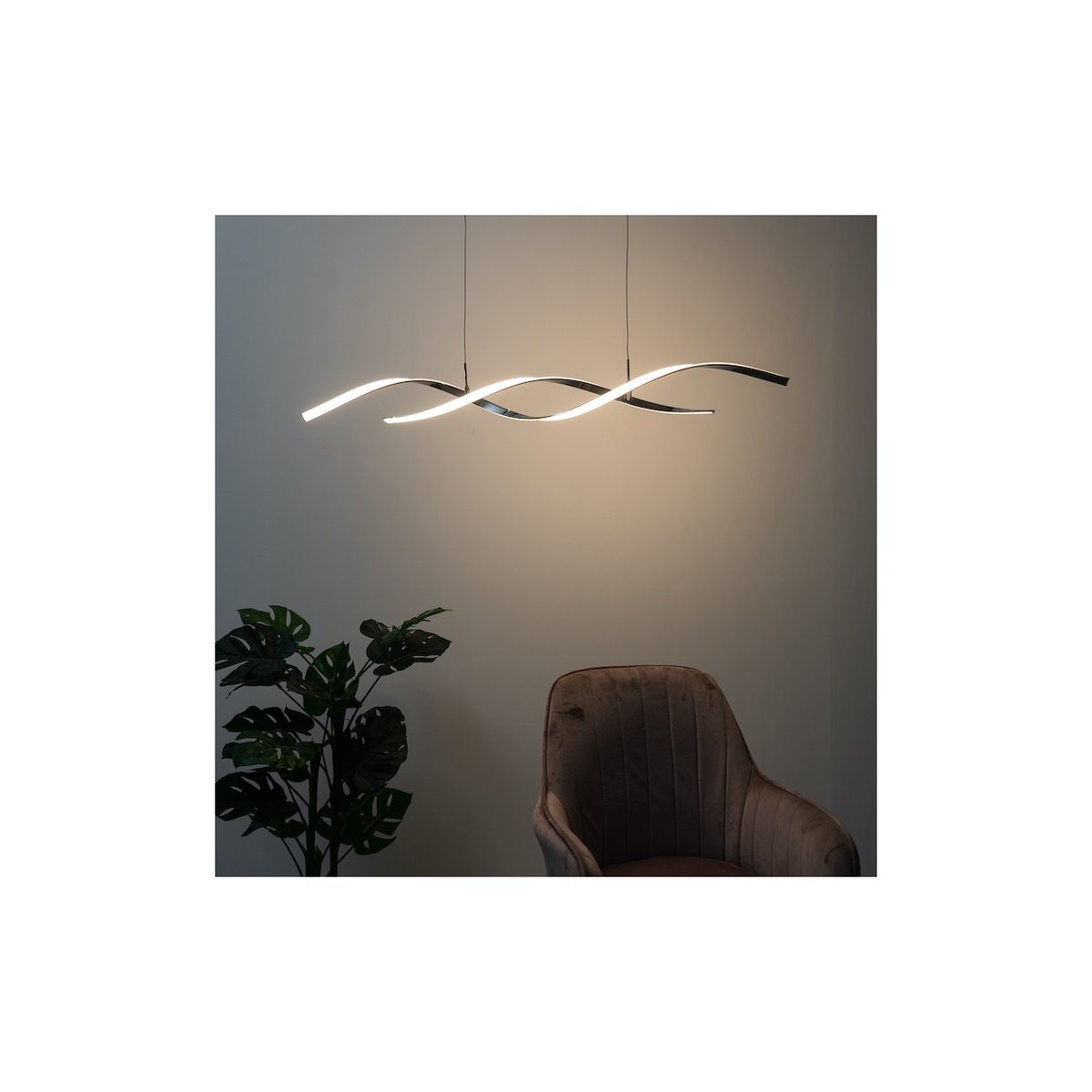 Grande suspension LED avec barres ondulées - GALBA argenté / chromé, KOSILUM