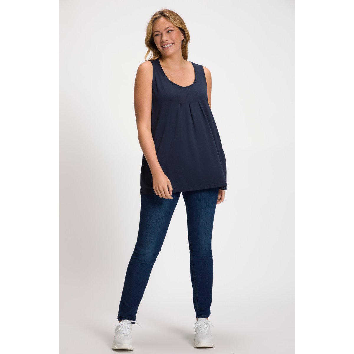 Top, plis fantaisie, ligne A, sans manches marine, ULLA POPKEN
