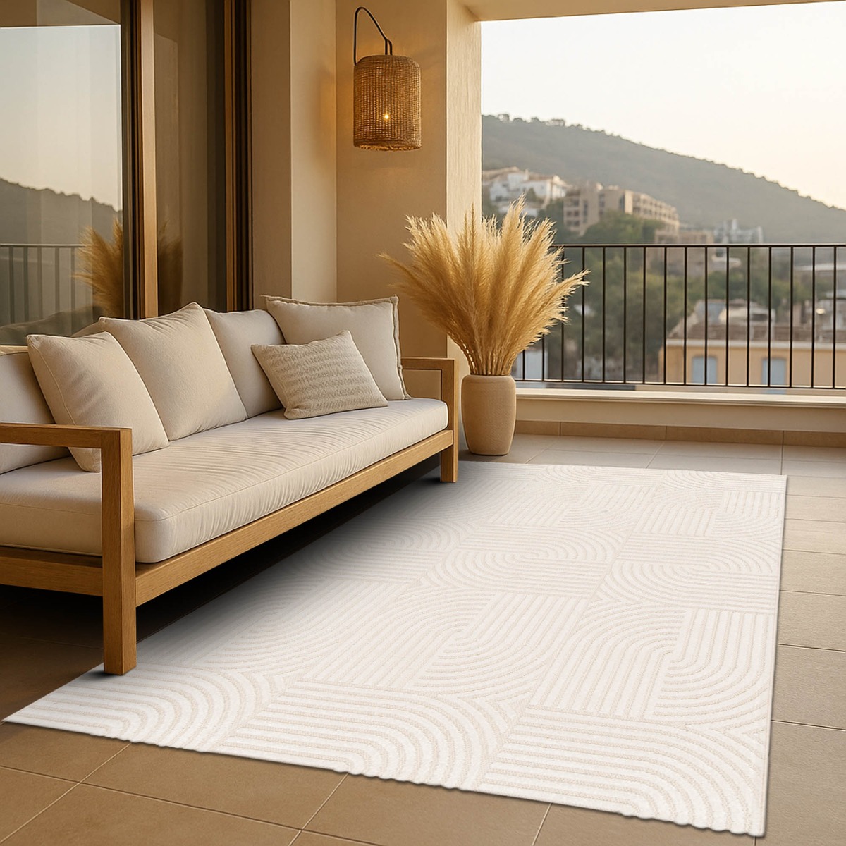Tapis en relief géométrique moderne CHILL crème, THE DECO FACTORY