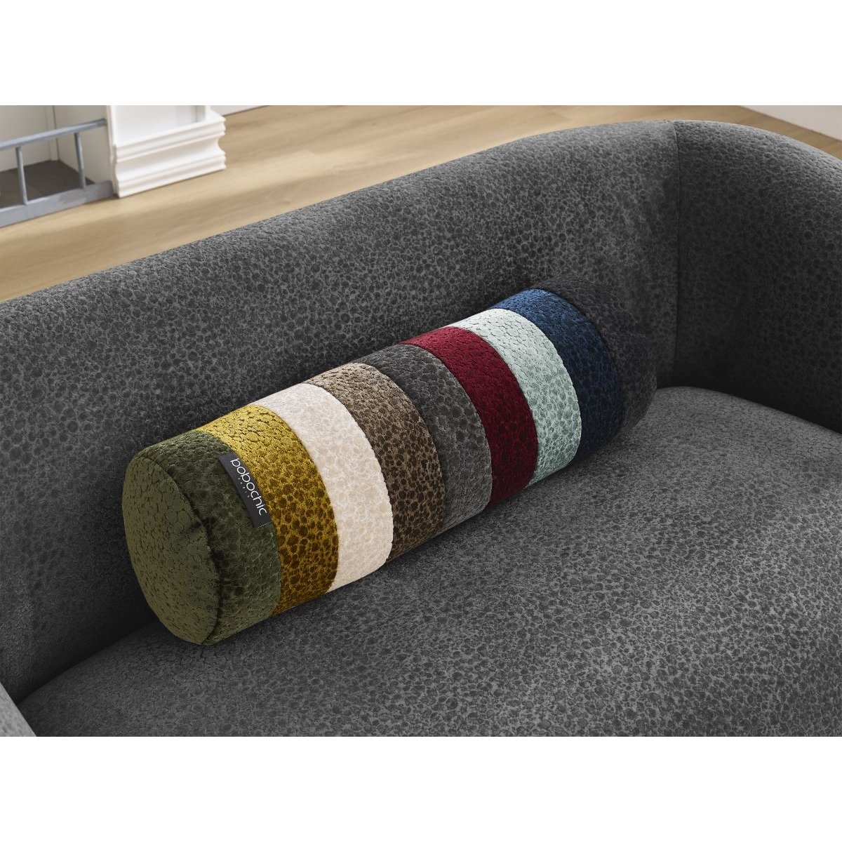 Canapé droit fixe 2 places en tissu texturé, CELINE gris foncé, BOBOCHIC