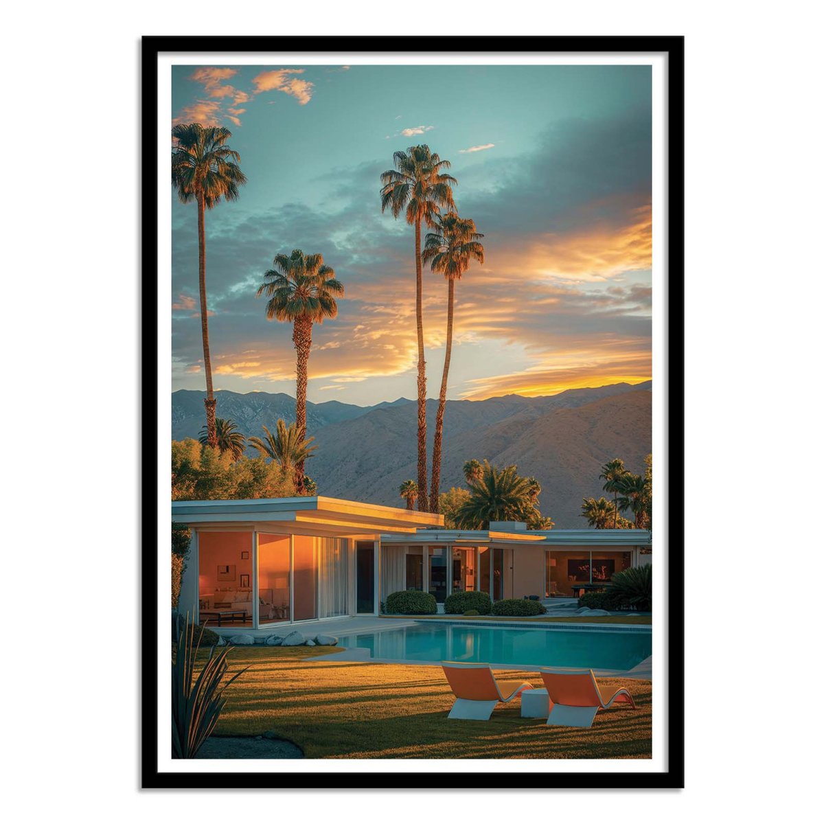 Affiche d'art - Palm Springs Golden Sunset - Philippe Hugonnard couleur unique, WALL EDITIONS