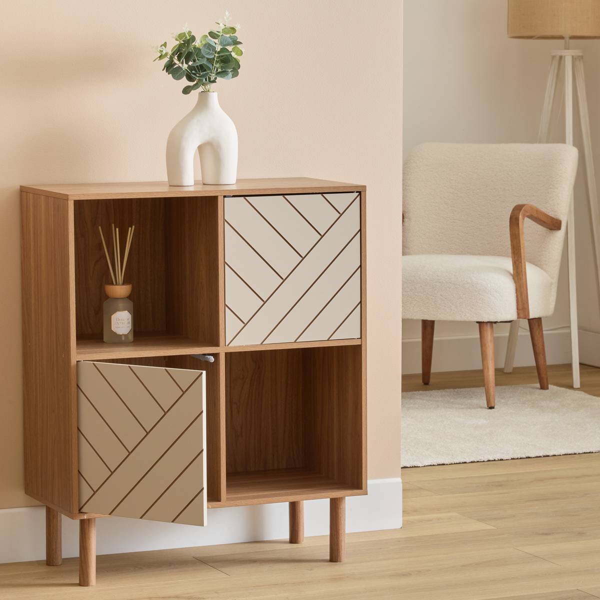 Étagère 4 cases et 2 portes motif rayé MIX'N'MATCH marron, 5FIVE SIMPLY SMART