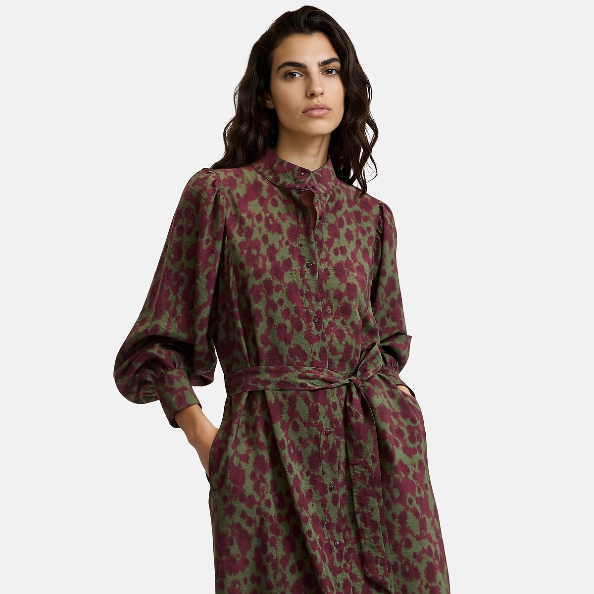 Robe longue imprimé graphique à manches longues imprimé prune, LA REDOUTE COLLECTIONS