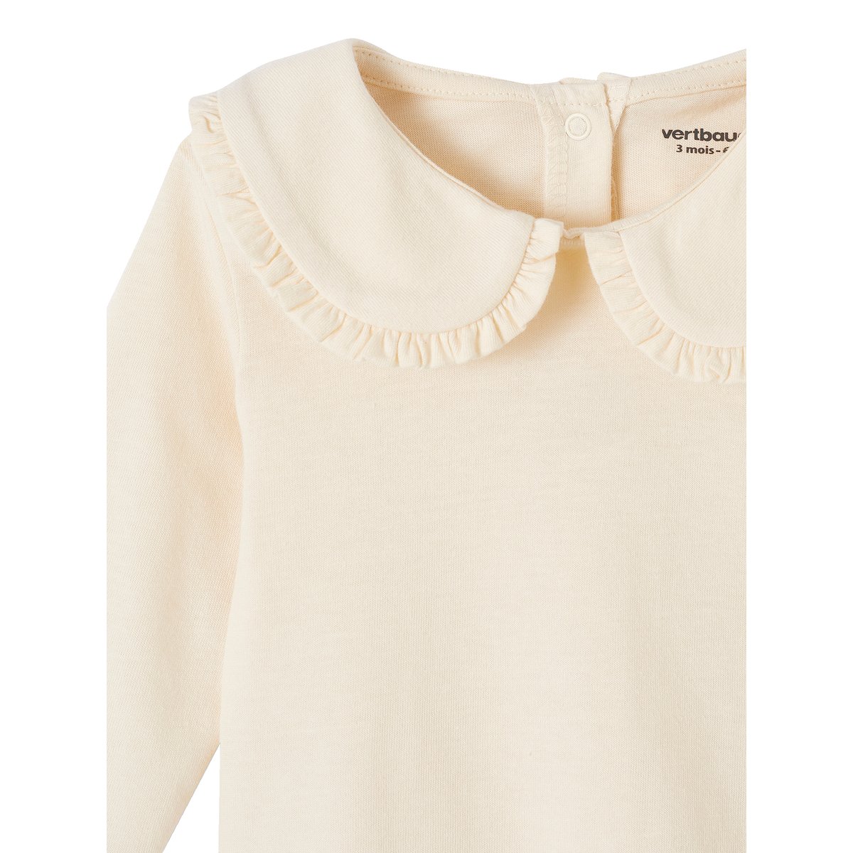 T-shirt bébé manches longues col claudine beige clair, VERTBAUDET