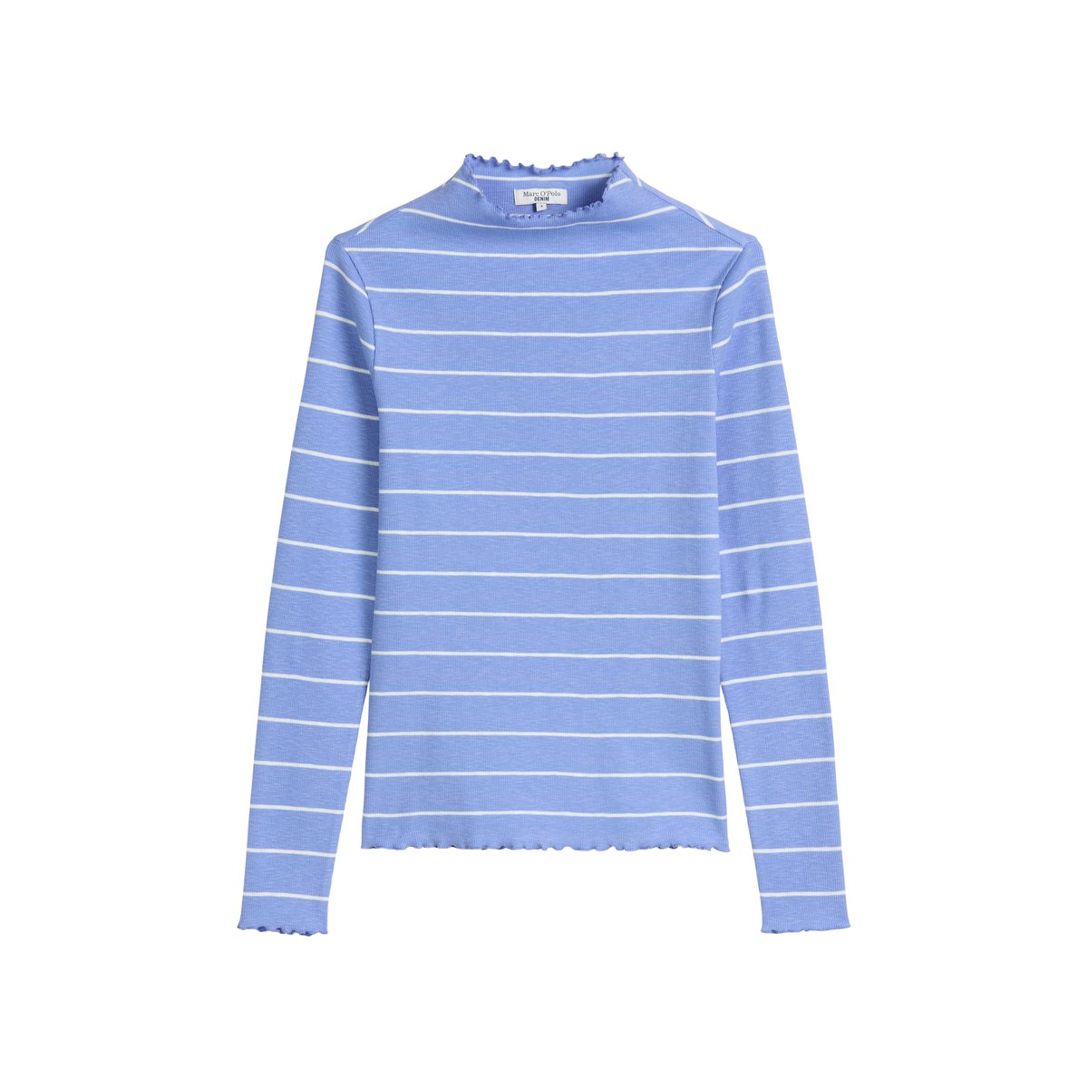 T-shirt long à côtes slim en jersey stretch en coton organique bleu moyen, MARC O’POLO DENIM