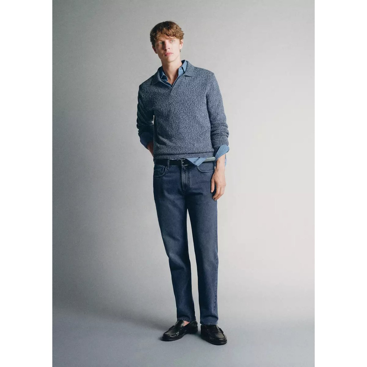 Polo en jersey 100 % filé Pinori Filati bleu indigo, MANGO MAN