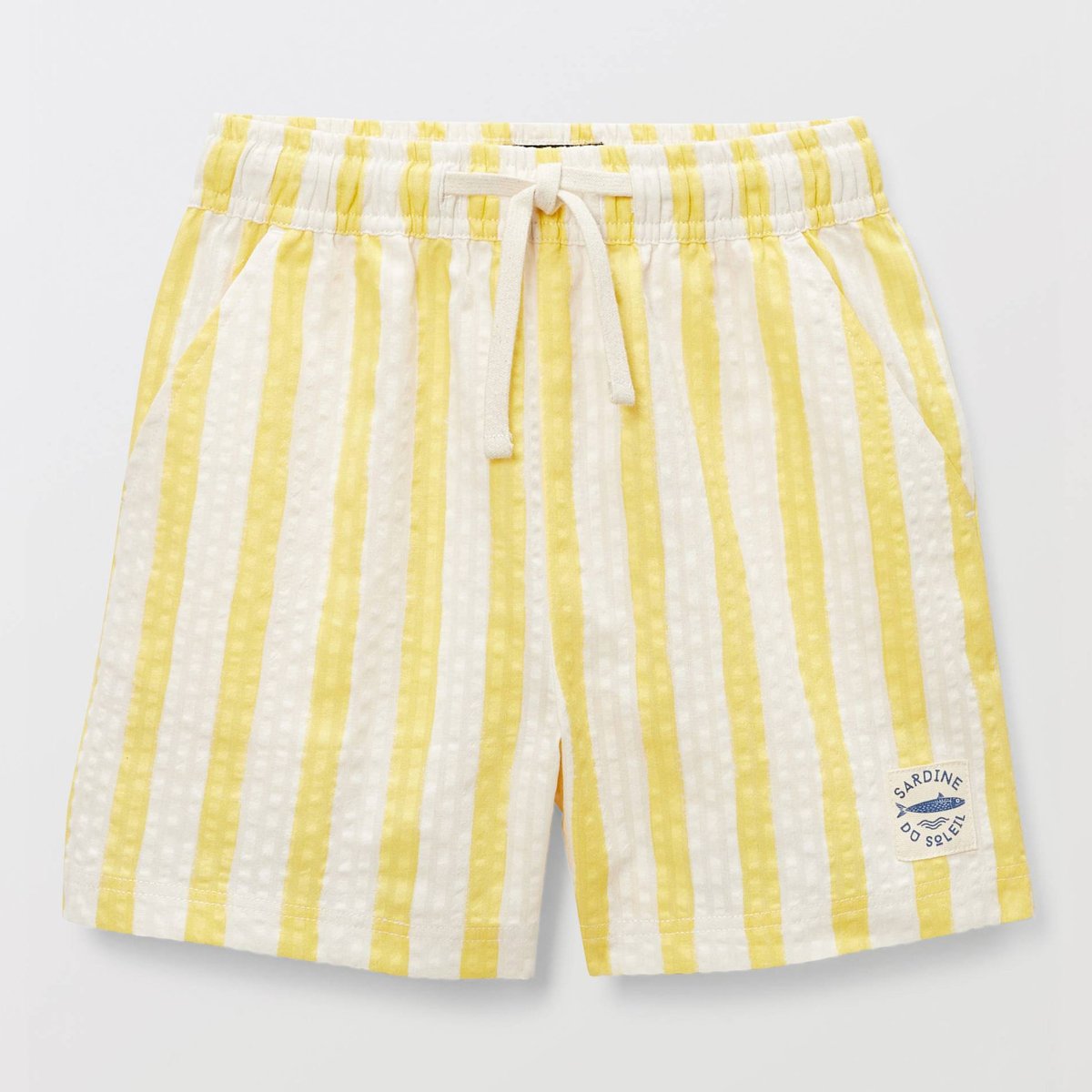 Short élastiqué en seersucker rayé en coton tweety, MONOPRIX