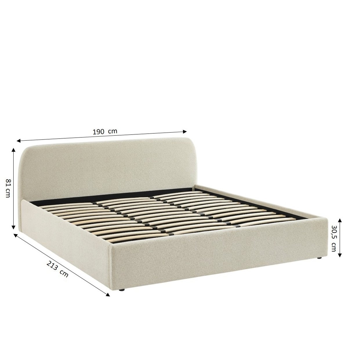 Lit coffre tissu chenille avec sommier GELA ecru, BAÏTA