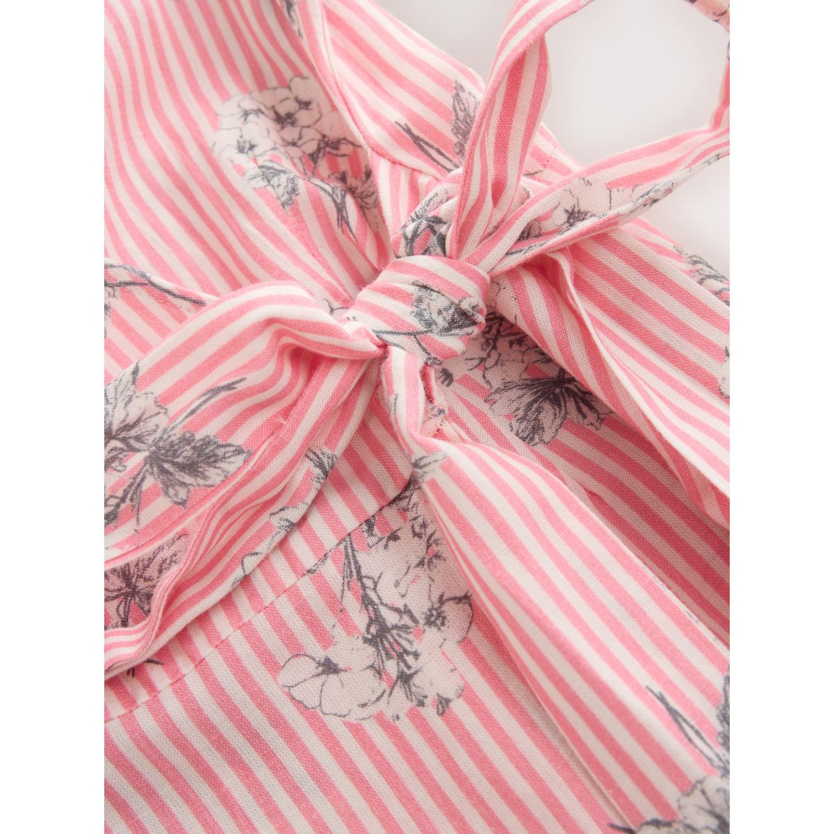 Robe mi-longue à manches festonnées rayures florales roses, NEXT
