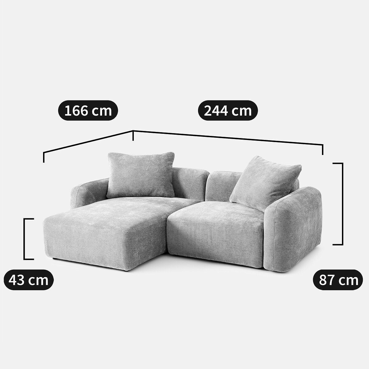 Canapé modulable, d'angle gauche, avec méridienne, en chenille épaisse, AMAD vert sauge, LA REDOUTE INTERIEURS