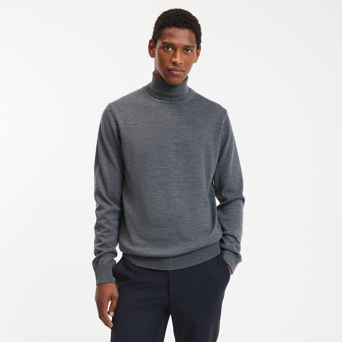 Pull col roulé mérinos, made in Europe gris chiné, LA REDOUTE COLLECTIONS