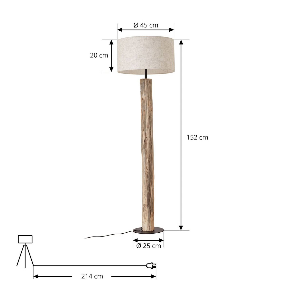 Lampadaire en bois, Jorvan crème, couleur bois, noir, LUCANDE