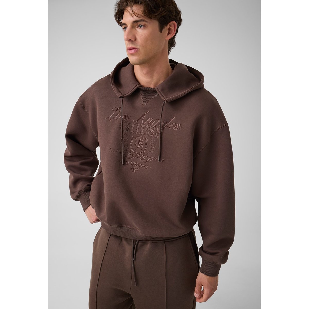 Sweatshirt Avec Logo Brodé marron, GUESS