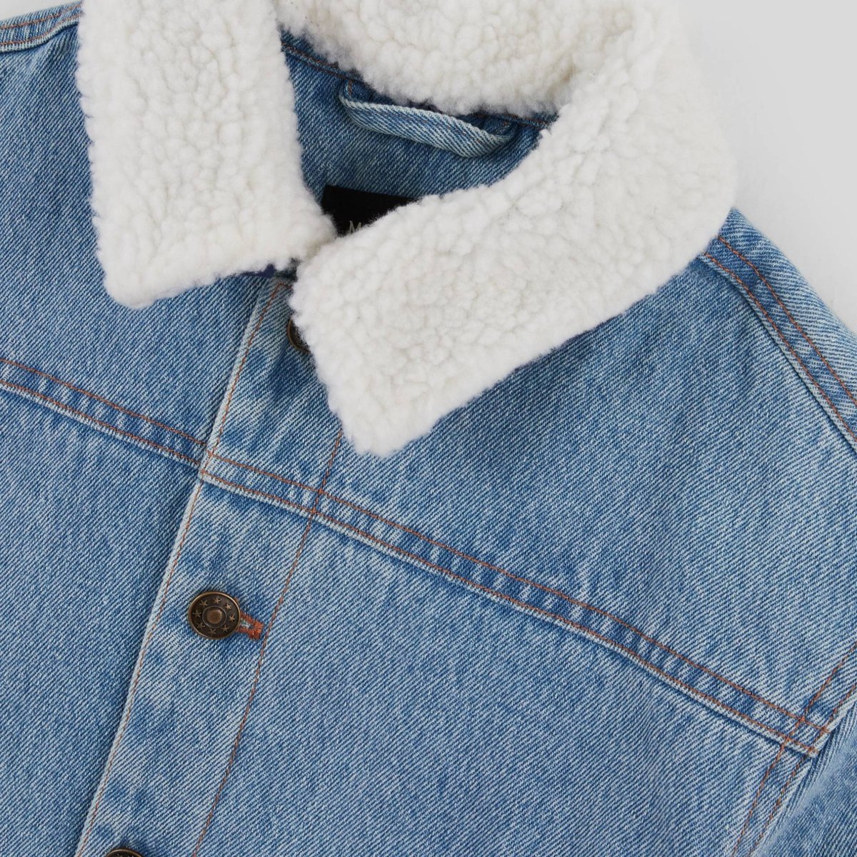 Veste en jean col et doublure en sherpa en coton blue denim, MONOPRIX