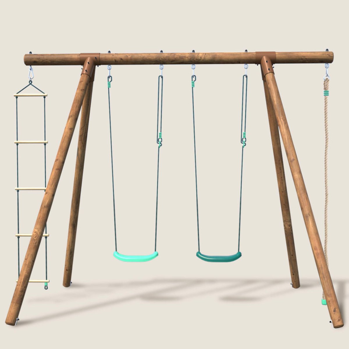 Portique en bois rond 4 agrès avec corde et échelle ERNEST marron, SOULET