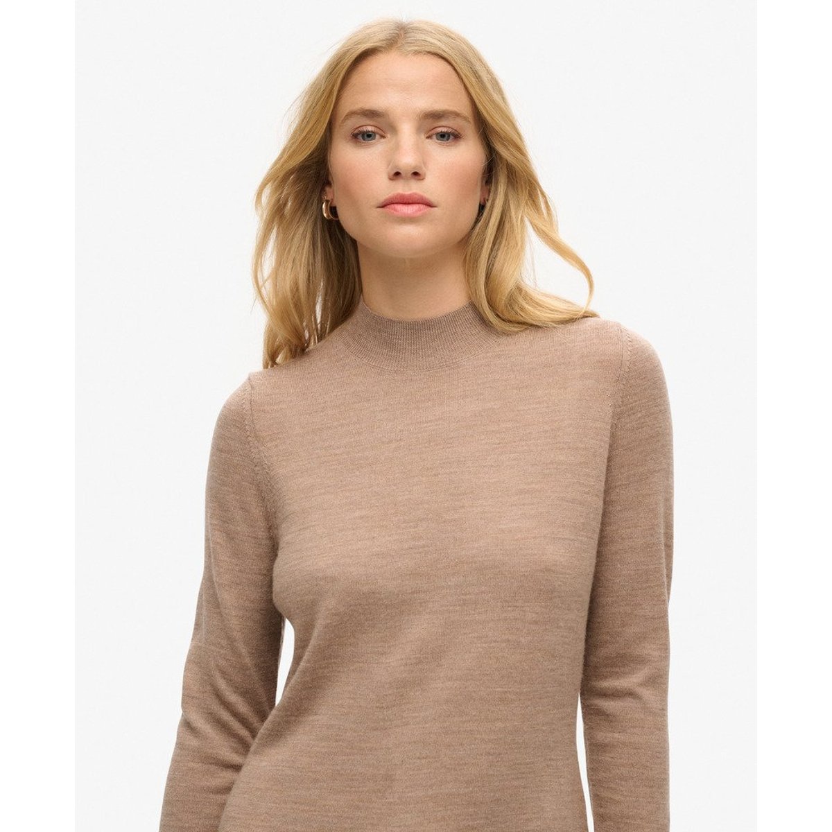 Robe en maille mérinos à manches longues bison chiné, SUPERDRY
