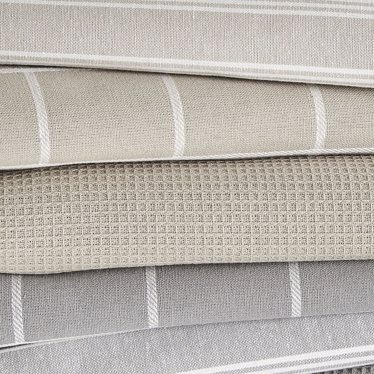 Lot de 3 torchons imprimé A carreaux ESSENTIAL NID D'ABEILLE gris, TODAY