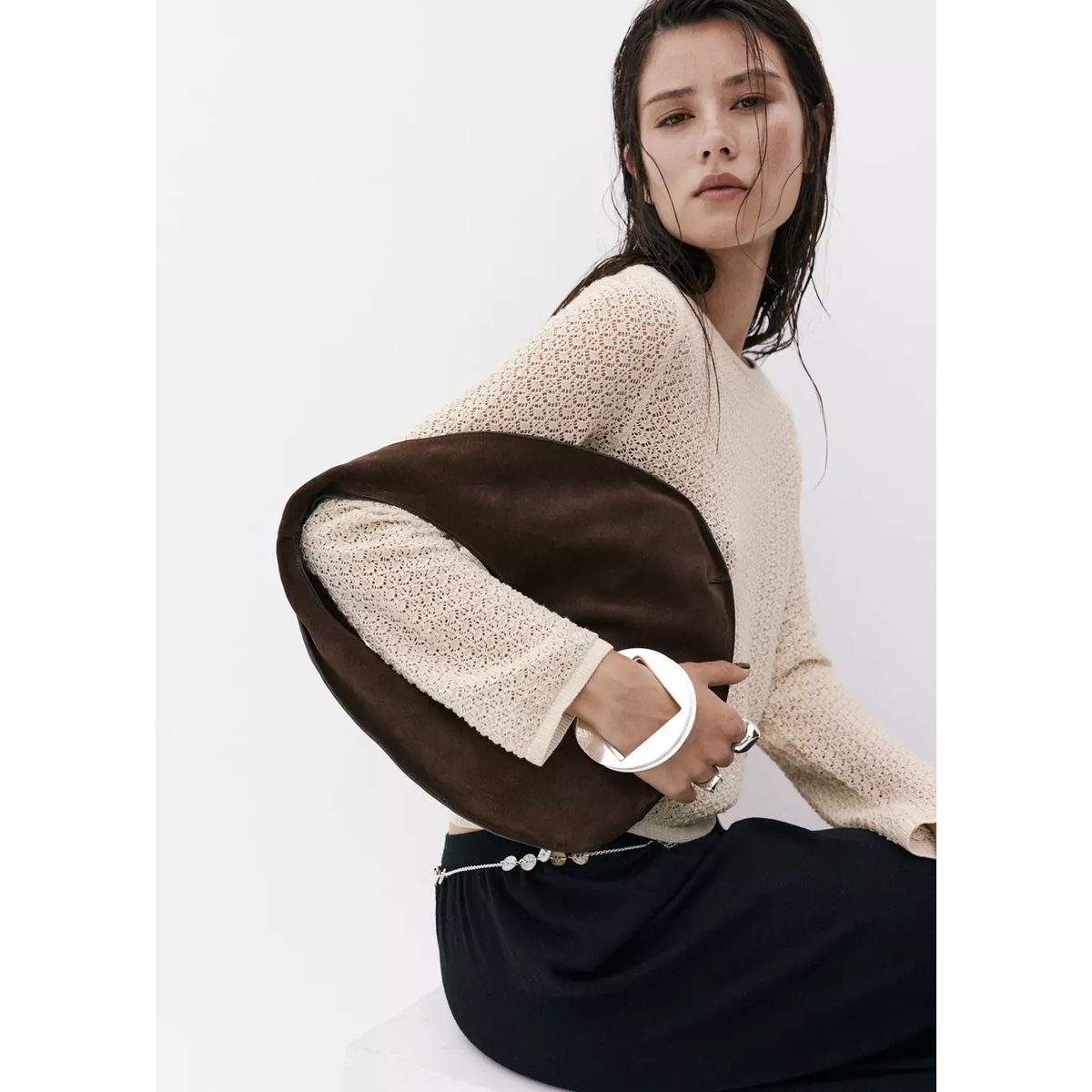 Pull maille ajourée Fil textile or, MANGO
