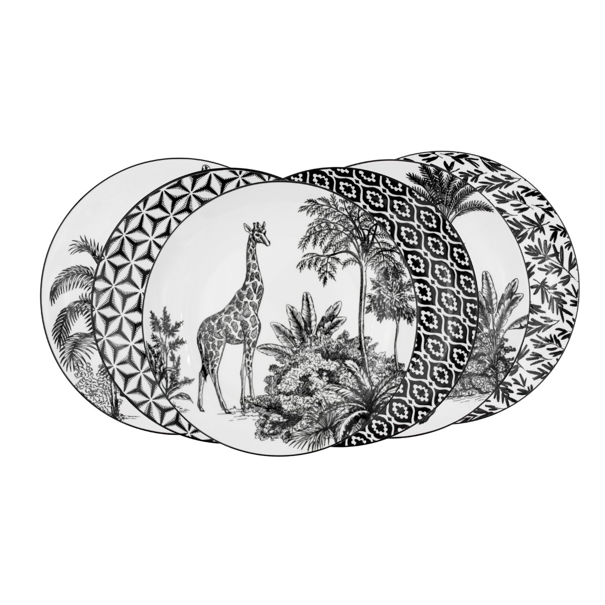 Lot de 6 grandes assiettes, SAVANA noir, ARTIME