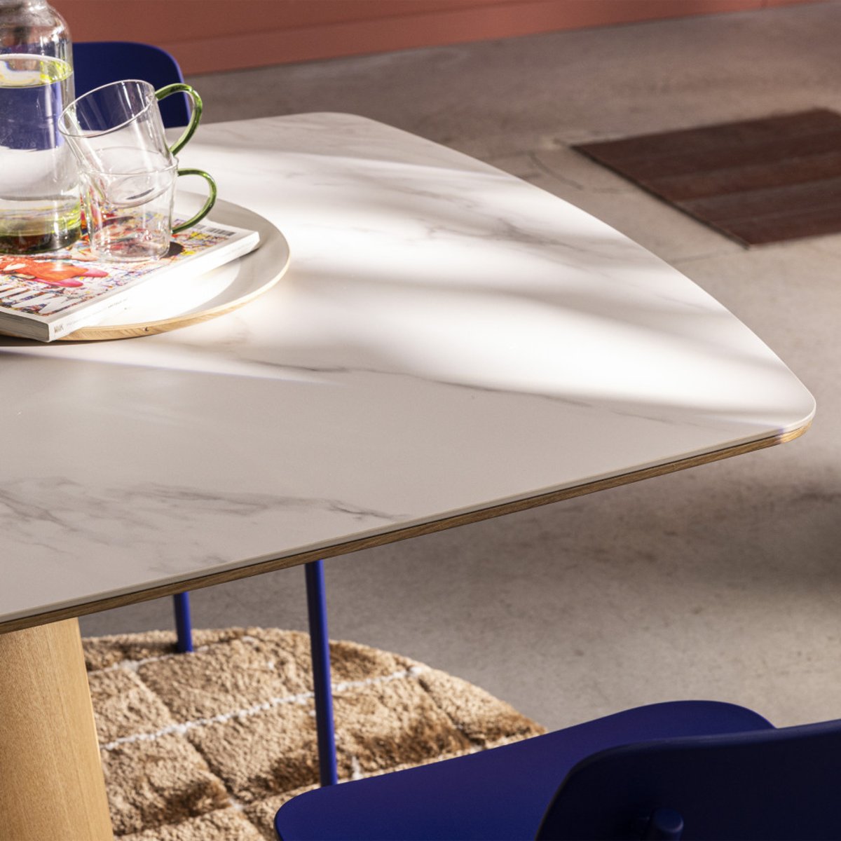 Table à manger 8 personnes effet marbre et bois- RENO bois clair, DRAWER