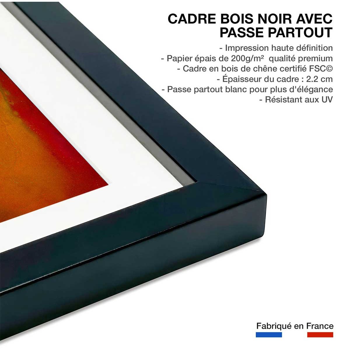 Poster fragments orangés affiche + cadre en bois - noir, HEXOA