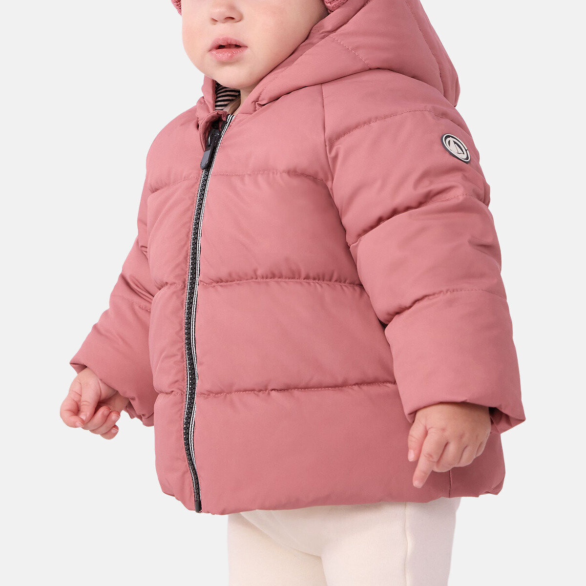 Piumino a tinta unita con cappuccio, in poliestere rosa, PETIT BATEAU