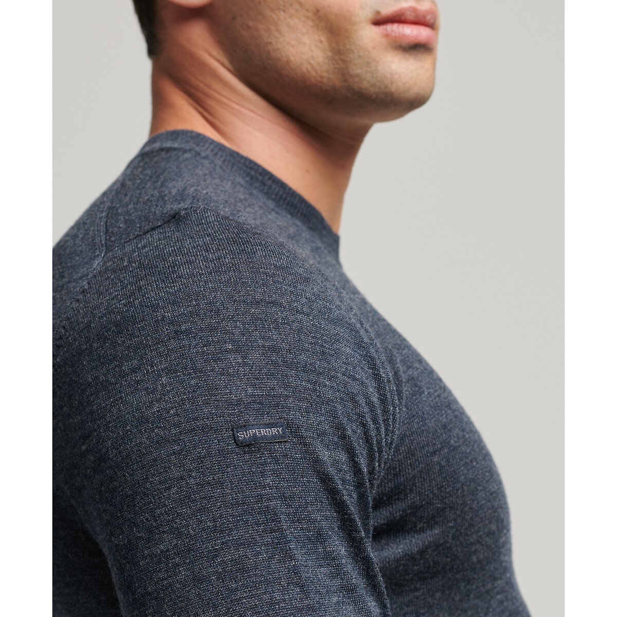 Pull col rond en laine mérinos Studios bleu marine, SUPERDRY