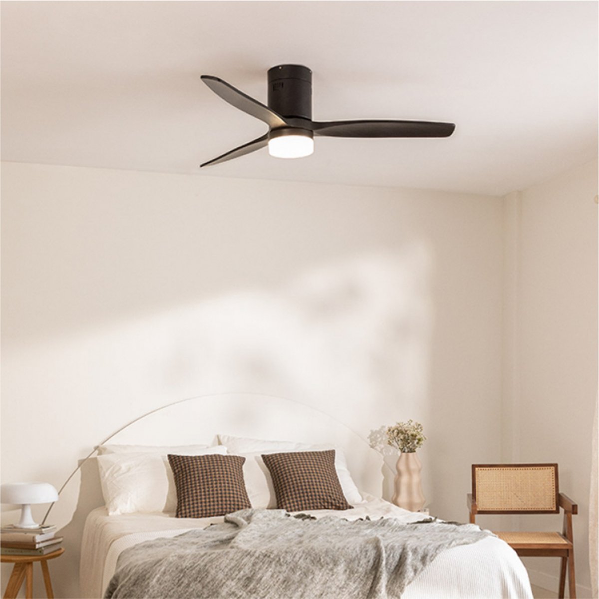 Ventilateur de plafond 40W avec lumière et télécommande WIND CALM NATURAL WOOD noir/noir, CREATE
