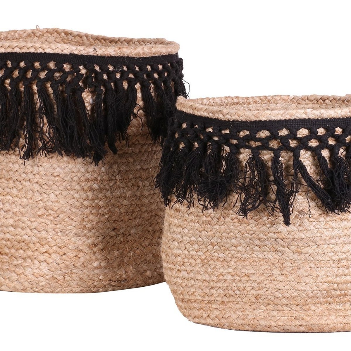 Ensemble De 2 Paniers Jute Tressage Noir beige, DECORATIE