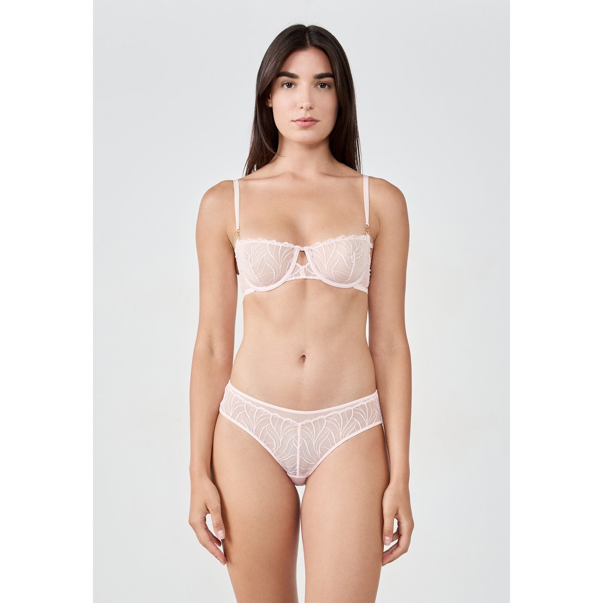 Soutien-gorge N.9 - Balconnet en broderie florale ENVOLEE rose poudre, ETAM