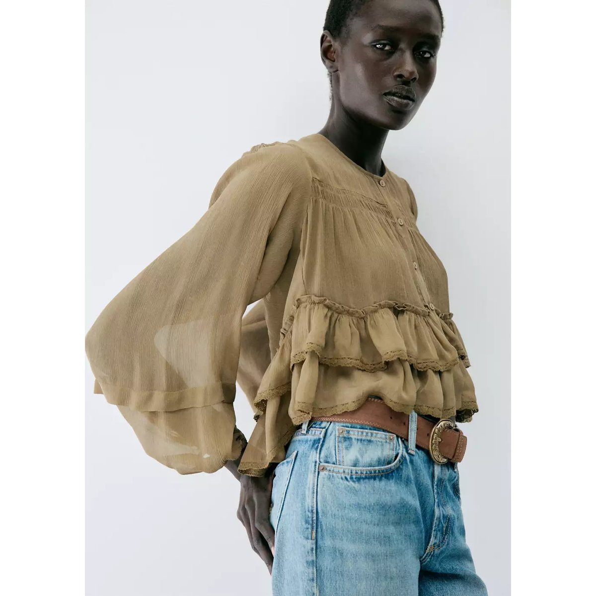 Ceinture imitation daim marron, MANGO