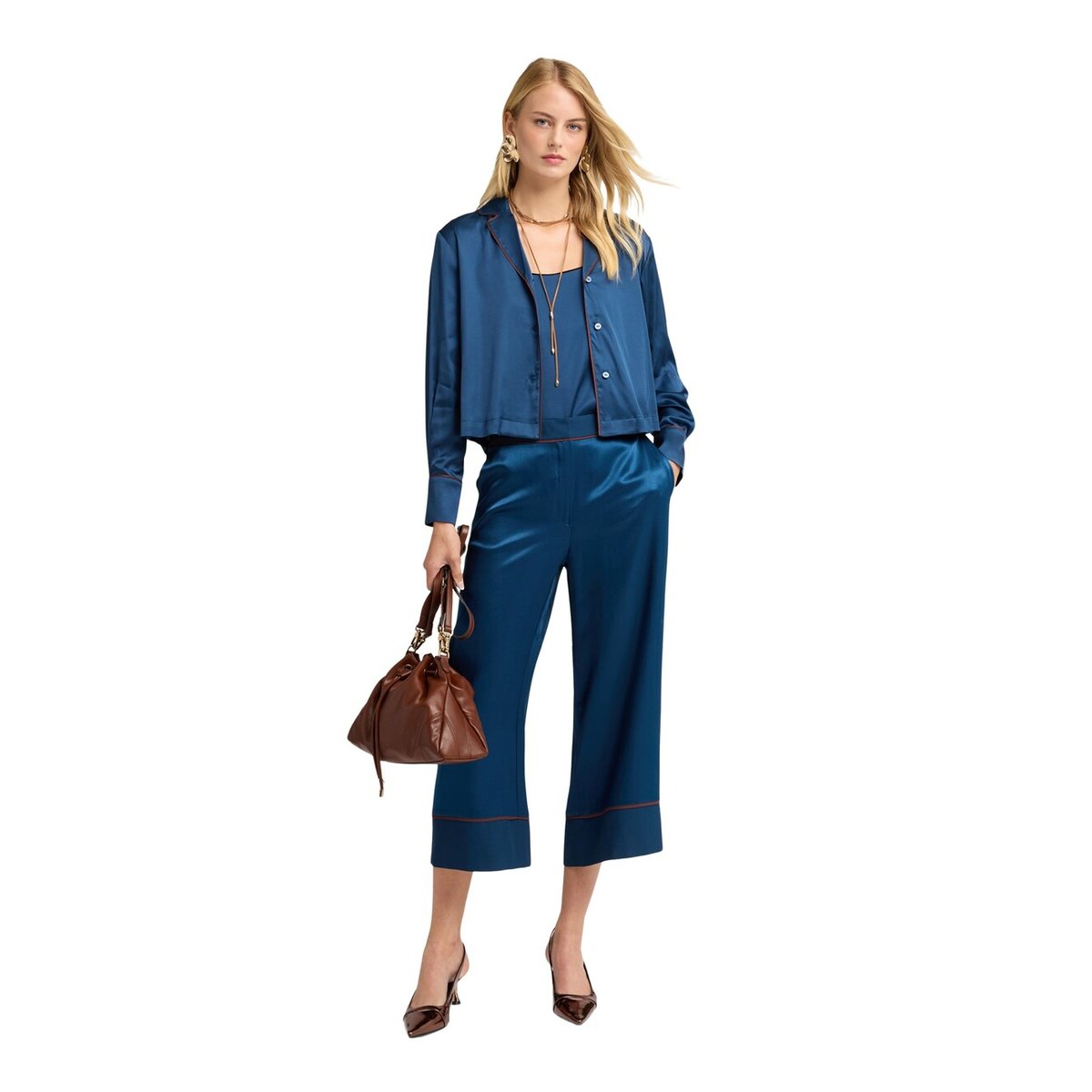 Pantalon cropped avec détails contrastants bleu, MOTIVI