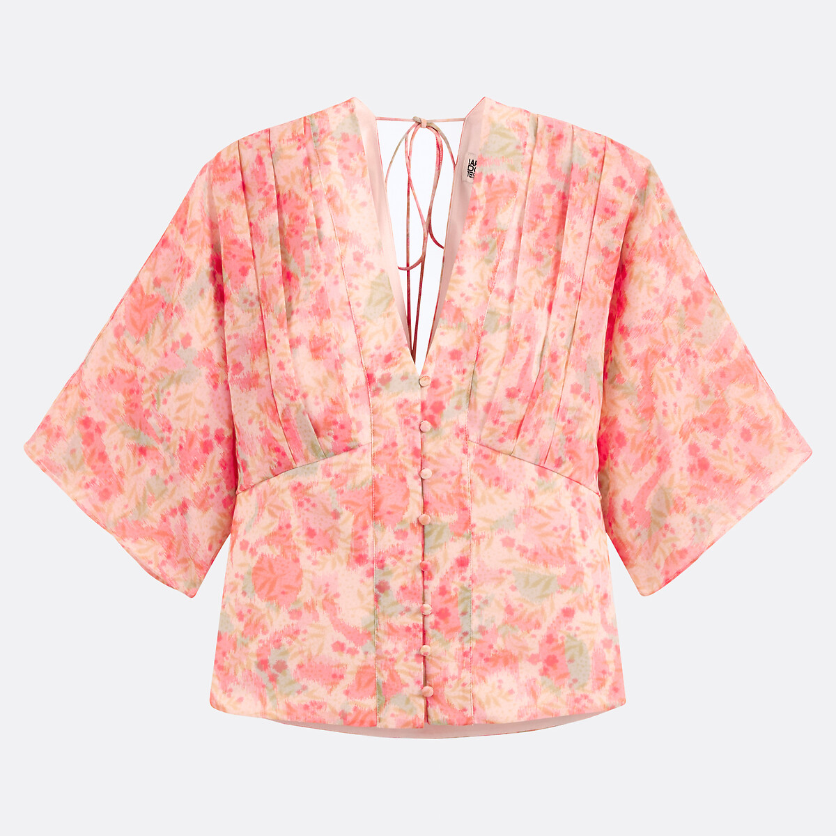 Printed V-Neck Blouse with 3/4 Length Sleeves multi-coloured, LA REDOUTE COLLECTIONS