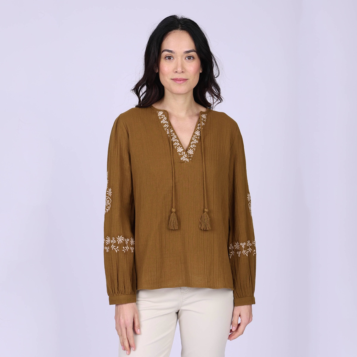 Chemise broderie Dakota camel, MISE AU GREEN
