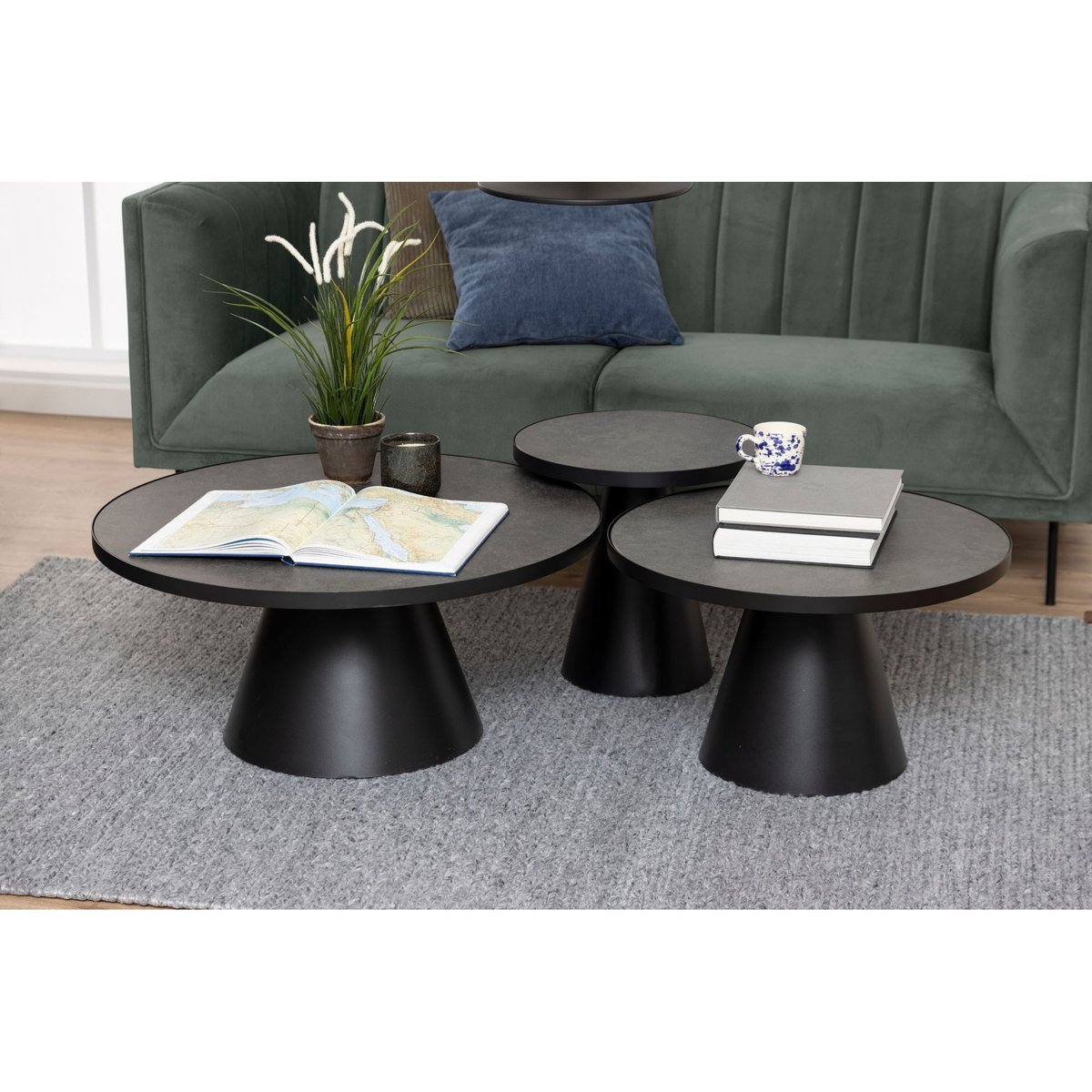 Table basse ronde en céramique et métal noir D85 - GIROLLE noir, HELLIN, DEPUIS 1862