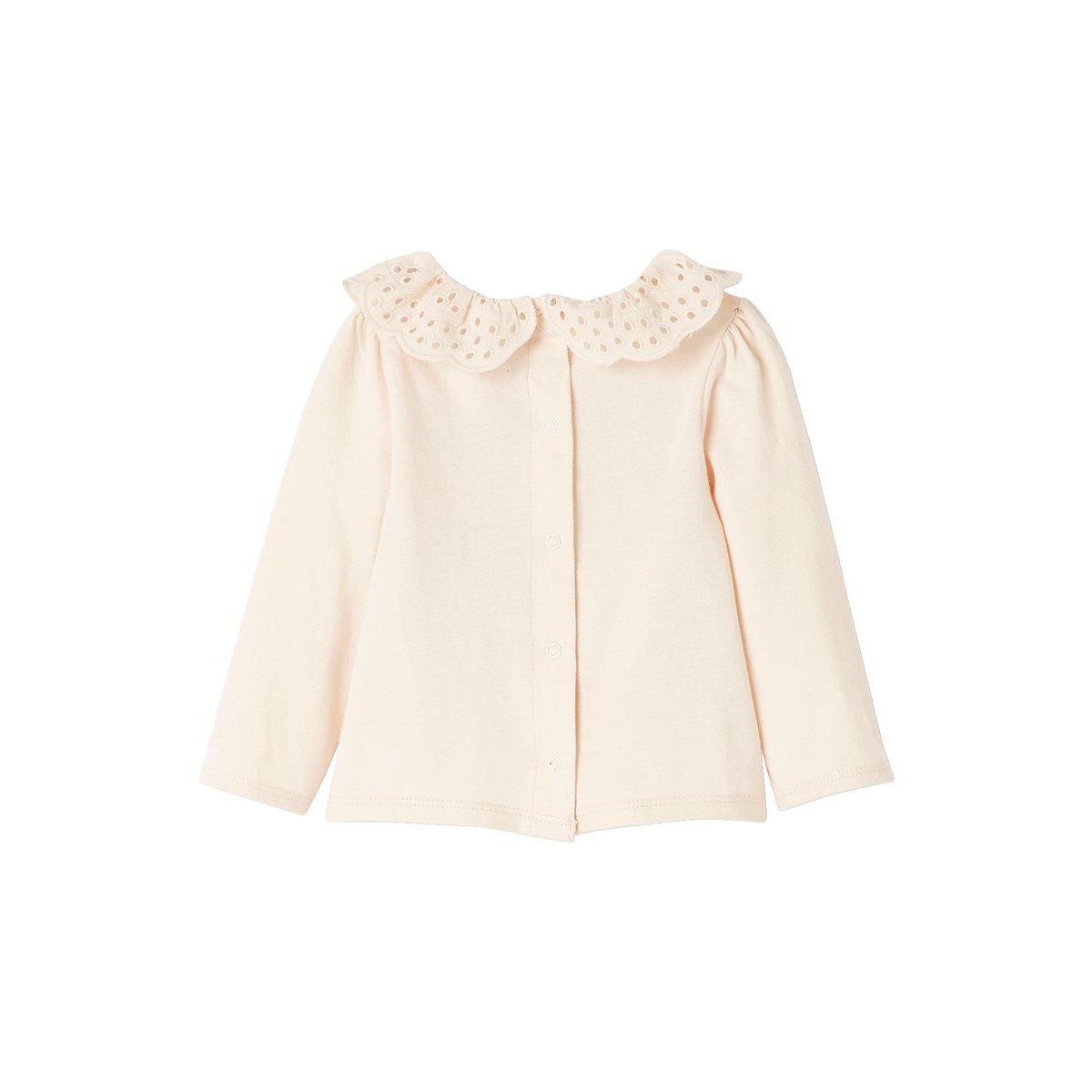 T-shirt bébé col brodé manches longues beige clair, VERTBAUDET
