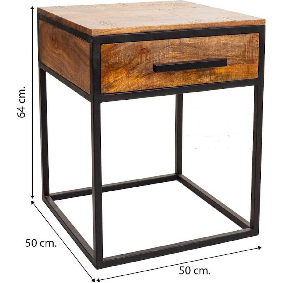 Table de chevet carrée en bois et métal bois foncé et noir mat, RECOLLECTION