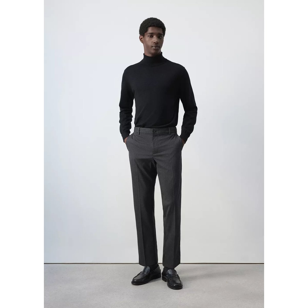 Pantalon Bologna cropped slim-fit gris chiné foncé, MANGO MAN