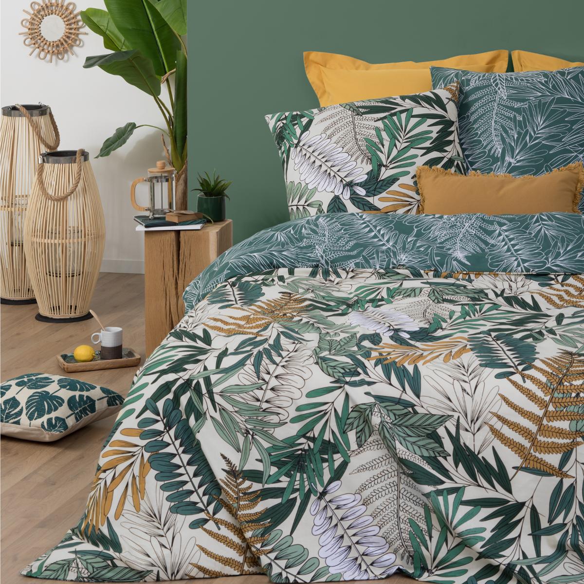 Parure de lit motifs végétaux TROPIK vert, ATMOSPHERA
