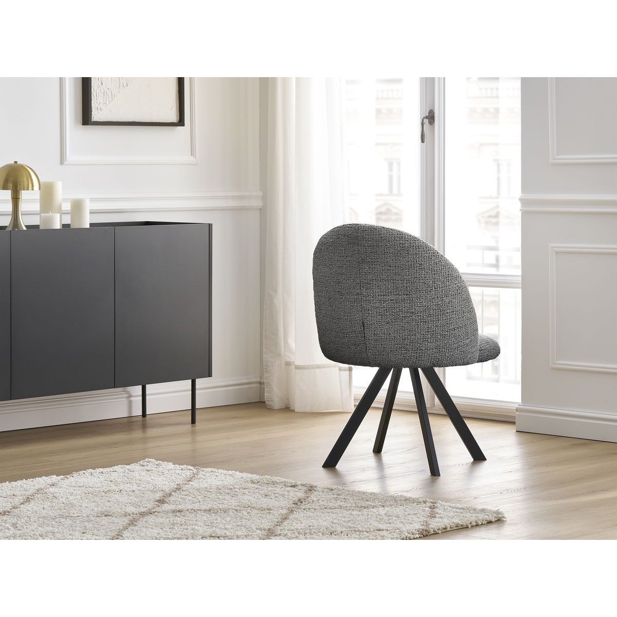 Lot de 4 chaises tissu chiné, LALIE gris foncé, BOBOCHIC