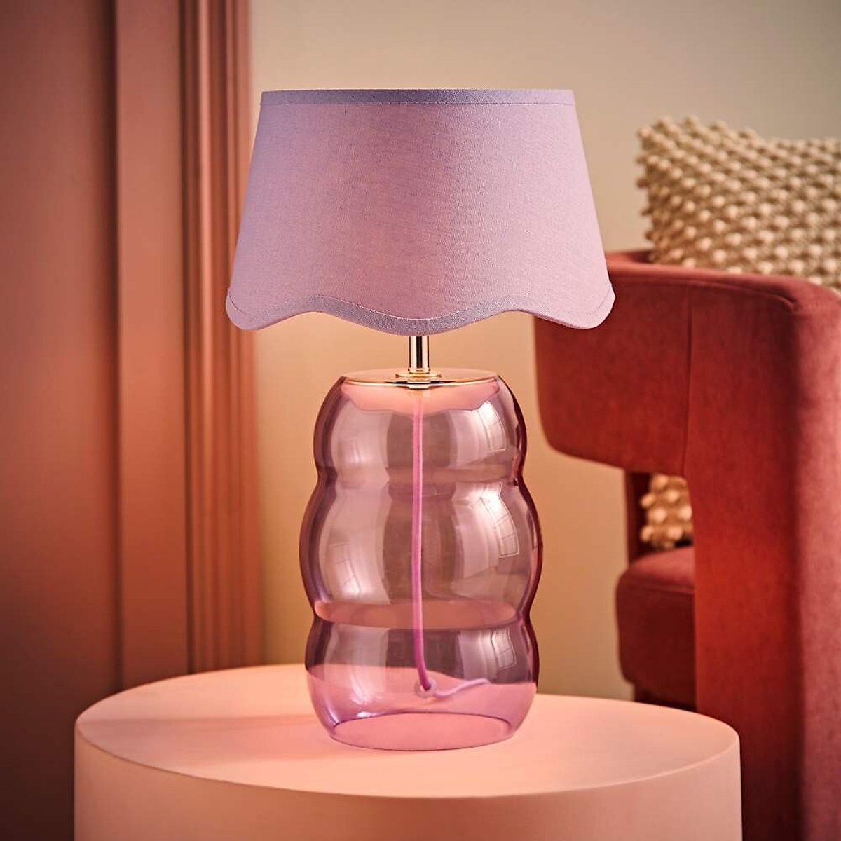 Lola Glass Bubble Table Lamp with Scallop Shade purple, SO'HOME