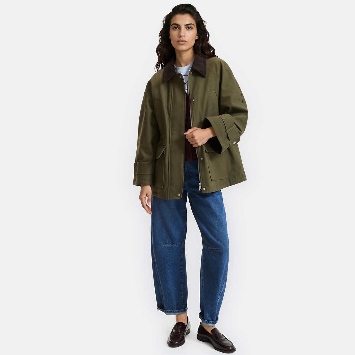 Manteau mi-long, fermeture zippée vert kaki, LA REDOUTE COLLECTIONS